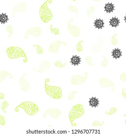 Light Green, Yellow vector seamless natural artwork with leaves and flowers. Colorful illustration in doodle style with leaves, flowers. Texture for window blinds, curtains.
