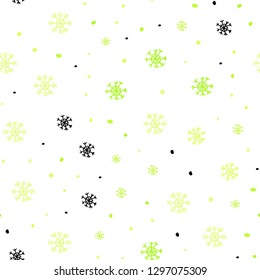 Light Green, Yellow vector seamless texture with colored snowflakes. Glitter abstract illustration with crystals of ice. Pattern for design of window blinds, curtains.
