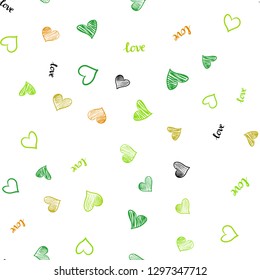 Light Green, Yellow vector seamless template with text LOVE YOU, hearts. Colorful gradient phrase LOVE YOU, hearts in abstract style. Design for wallpaper, fabric makers.