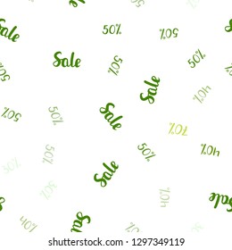 Light Green, Yellow vector seamless template with 30%, 40%, 50%, 70% selling. Shining colorful illustration with isolated selling prices. Backdrop for ads, leaflets of Black Friday.