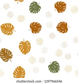 Light Green, Yellow vector seamless doodle pattern with flowers, leaves. Leaves and flowers with gradient on white background. Design for wallpaper, fabric makers.