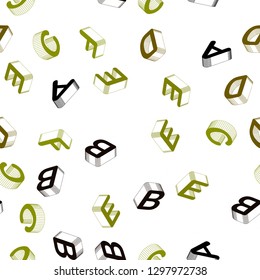 Light Green, Yellow vector seamless background with 3D signs of alphabet. Shining colorful 3D illustration with isolated letters. Template for business cards, websites.