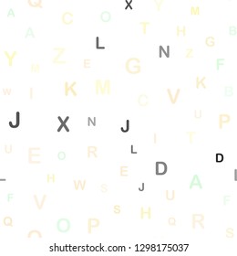 Light Green, Yellow vector seamless backdrop with english symbols. Shining colorful illustration with isolated letters. Texture for window blinds, curtains.