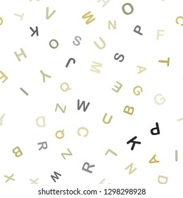 Light Green, Yellow vector seamless background with signs of alphabet. Modern geometrical illustration with ABC english symbols. Design for wallpaper, fabric makers.