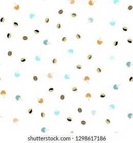 Light Green, Yellow vector seamless cover with set of coffee beans. Colorful illustration with gradient coffee beans, mugs. Pattern for ads of breakfast, lunch, dinner.