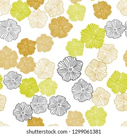 Light Green, Yellow vector seamless elegant pattern with flowers. Abstract illustration with flowers in doodles style. Pattern for trendy fabric, wallpapers.