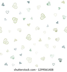 Light Green, Yellow vector seamless pattern with colorful hearts. Decorative shining illustration with hearts on abstract template. Template for Valentine's greeting postcards.