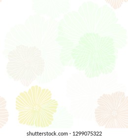 Light Green, Yellow vector seamless elegant wallpaper with flowers. Sketchy doodle flowers on white background. Pattern for design of fabric, wallpapers.