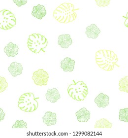 Light Green, Yellow vector seamless elegant wallpaper with flowers, leaves. Leaves and flowers with gradient on white background. Pattern for trendy fabric, wallpapers.