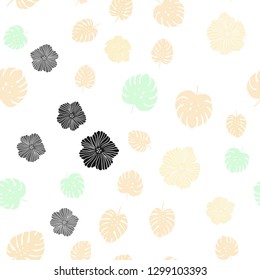 Light Green, Yellow vector seamless elegant background with flowers, leaves. Colorful abstract illustration with leaves in doodle style. Texture for window blinds, curtains.