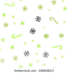 Light Green, Yellow vector seamless pattern with delicious xmas candies.