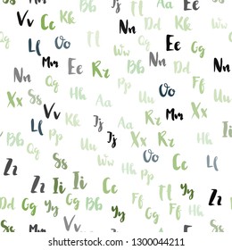 Light Green, Yellow vector seamless background with signs of alphabet. Shining illustration with ABC symbols on abstract template. Design for textile, fabric, wallpapers.