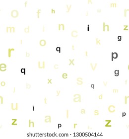 Light Green, Yellow vector seamless backdrop with english symbols. Modern geometrical illustration with ABC english symbols. Template for business cards, websites.