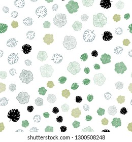 Light Green, Yellow vector seamless abstract backdrop with leaves, flowers. Sketchy doodles on white background. Texture for window blinds, curtains.