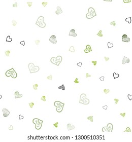 Light Green, Yellow vector seamless template with doodle hearts. Blurred decorative design in doodle style with hearts. Pattern for carnival, festival romantic leaflets.