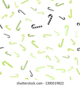 Light Green, Yellow vector seamless template with sweet christmas sticks.