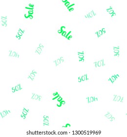 Light Green, Yellow vector seamless background with 30, 40, 50 % signs of sales. Abstract illustration with colorful gradient symbols of sales. Backdrop for mega promotions, discounts.