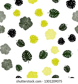 Light Green, Yellow vector seamless natural artwork with flowers, leaves. Colorful illustration in doodle style with leaves, flowers. Texture for window blinds, curtains.