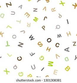 Light Green, Yellow vector seamless texture with ABC characters. Colored alphabet signs with gradient on white background. Design for textile, fabric, wallpapers.