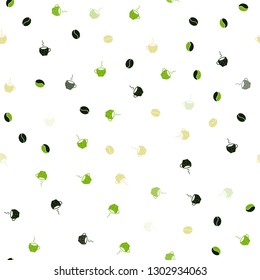 Light Green, Yellow vector seamless template with cups of coffee, beans. Decorative gradient design of coffee cups and beans. Design for ad, poster, banner of cafes, restaurants.