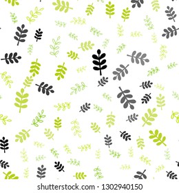 Light Green, Yellow vector seamless doodle template with leaves, branches. Glitter abstract illustration with leaves and branches. Template for business cards, websites.