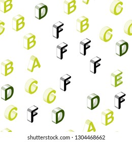 Light Green, Yellow vector seamless template with 3D isolated letters. Abstract illustration with colorful 3D latin alphabet. Texture for window blinds, curtains.