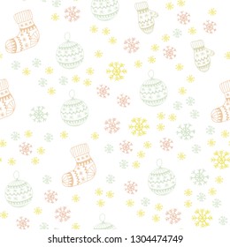 Light Green, Yellow vector seamless layout with bright snowflakes, balls, socks, mittens. Colorful illustration with xmas symbols. Design for wallpaper, fabric makers.
