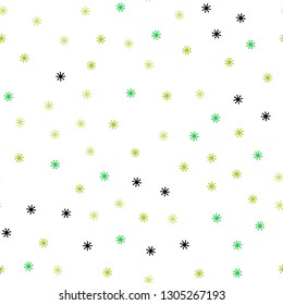Light Green, Yellow vector seamless texture with colored snowflakes. Modern geometrical abstract illustration with snowflakes. Texture for window blinds, curtains.