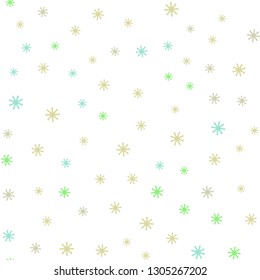 Light Green, Yellow vector seamless cover with beautiful snowflakes. Colorful decorative design in xmas style with snow. Texture for window blinds, curtains.