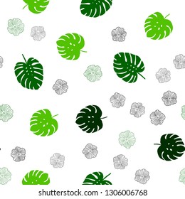 Light Green, Yellow vector seamless doodle template with flowers, leaves. Glitter abstract illustration with leaves and flowers. Design for wallpaper, fabric makers.