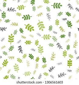 Light Green, Yellow vector seamless doodle layout with leaves, branches. Decorative design in Indian style on white background. Pattern for design of fabric, wallpapers.