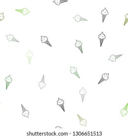 Light Green, Yellow vector seamless pattern with cold ice-cream. Decorative illustration with ice-cream on abstract template. Design for ad, poster, banner of cafes, restaurants.