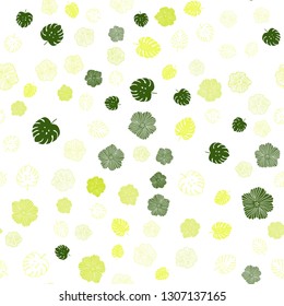 Light Green, Yellow vector seamless doodle background with leaves, flowers. Shining colored illustration with leaves and flowers. Design for wallpaper, fabric makers.
