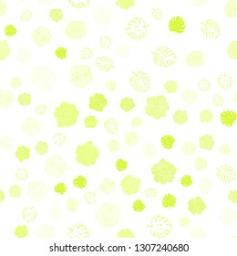Light Green, Yellow vector seamless abstract background with leaves, flowers. An elegant bright illustration with leaves and flowers. Texture for window blinds, curtains.