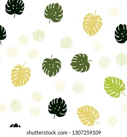 Light Green, Yellow vector seamless doodle texture with flowers, leaves. Leaves and flowers with gradient on white background. Pattern for trendy fabric, wallpapers.