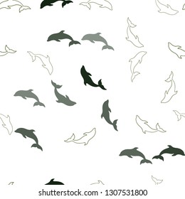 Light Green, Yellow vector seamless background with dolphins. Natural illustration with sea dolphins. Natural design for wallpapers.