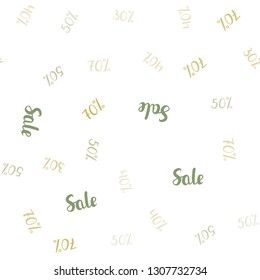 Light Green, Yellow vector seamless background with 30, 40, 50 % signs of sales. Illustration with signs of sales on abstract template. Design for business ads, commercials.