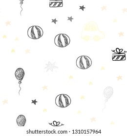 Light Green, Yellow vector seamless pattern in christmas style. Colorful illustration with a toy car, baloon, candy, star, ball. Design for colorful commercials.