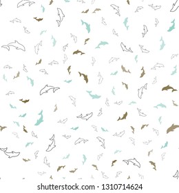 Light Green, Yellow vector seamless texture with dolphins. Modern abstract illustration with sea dolphins. Pattern for wildlife ad, booklets.