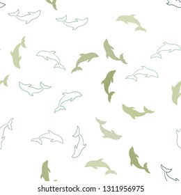 Light Green, Yellow vector seamless template with dolphins. Isolated sea dolphins on white background. Pattern for wildlife ad, booklets.