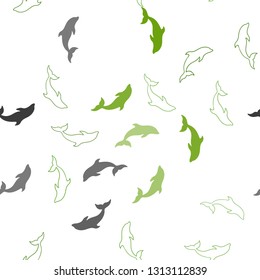Light Green, Yellow vector seamless background with dolphins. Shining illustration of colorful gradient sea dolphins. Pattern for marine leaflets.