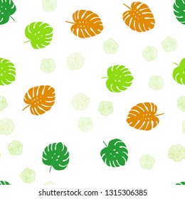 Light Green, Yellow vector seamless abstract background with flowers, leaves. Doodle illustration of leaves and flowers in Origami style. Pattern for design of fabric, wallpapers.