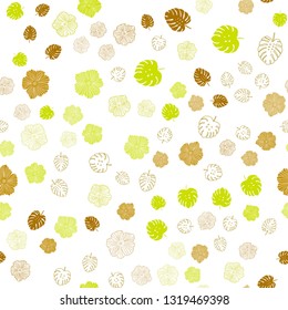 Light Green, Yellow vector seamless natural backdrop with leaves, flowers. Modern abstract illustration with leaves and flowers. Pattern for design of fabric, wallpapers.