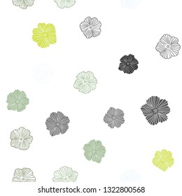 Light Green, Yellow vector seamless doodle background with flowers. Decorative design of flowers on white background. Texture for window blinds, curtains.