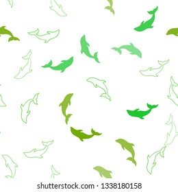 Light Green, Yellow vector seamless texture with dolphins. Shining illustration of colorful gradient sea dolphins. Pattern for wildlife ad, booklets.