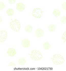 Light Green, Yellow vector seamless elegant background with flowers, leaves. Colorful abstract illustration with leaves in doodle style. Pattern for design of fabric, wallpapers.