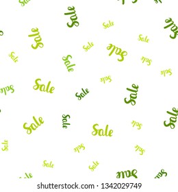 Light Green, Yellow vector seamless background with words of sales. Colored words of sales with gradient on white background. Template for season sales, shopping ads.
