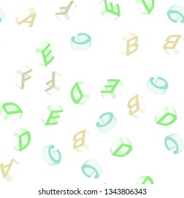 Light Green, Yellow vector seamless texture with 3D ABC characters. Abstract illustration with 3D ABC symbols. Pattern for design of fabric, wallpapers.