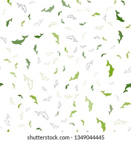 Light Green, Yellow vector seamless template with dolphins. Modern abstract illustration with sea dolphins. Pattern for websites of animals.