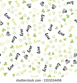 Light Green, Yellow vector seamless template with text LOVE YOU, hearts. Colorful illustration with quote LOVE YOU, hearts. Design for wallpaper, fabric makers.